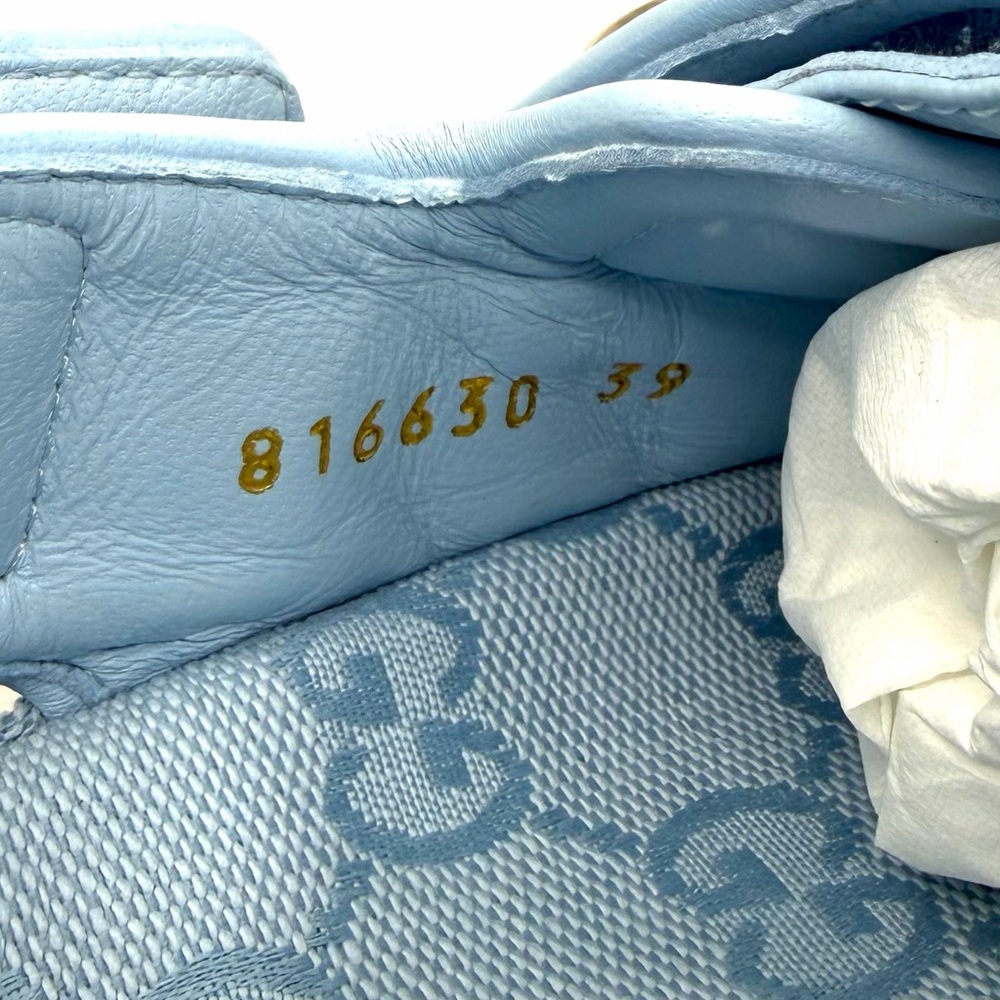 NEW NIB Gucci GG Marmont Logo Blue Canvas Monogram Platform Dad Strap Sandals - Picture 8 of 13